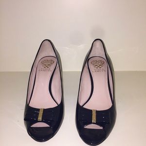 Patent Navy Blue Peep-toe shoes